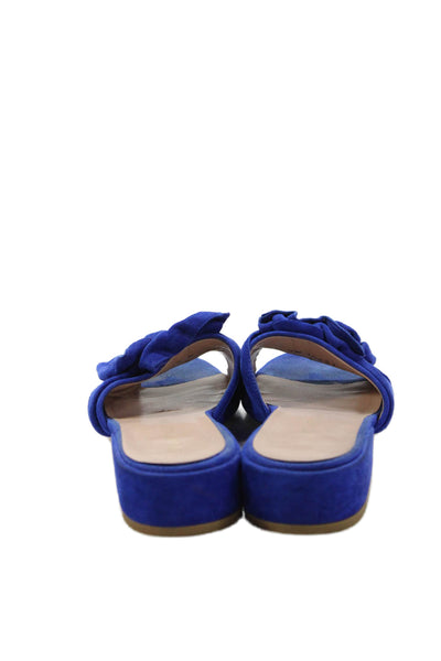 Stuart Weitzman Womens Suede Knot Embellished Slip On Sandals Shoes Blue Size 5M