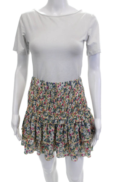 English Factory Women Peasant Mini Skirt Floral Beige 100% Polyester Size M