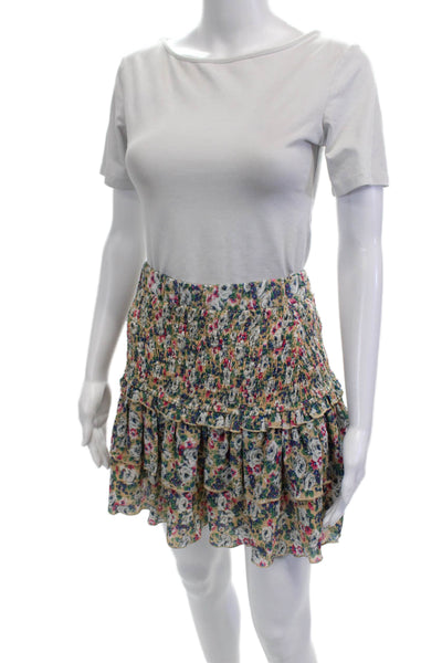 English Factory Women Peasant Mini Skirt Floral Beige 100% Polyester Size M