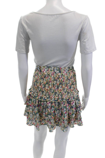 English Factory Women Peasant Mini Skirt Floral Beige 100% Polyester Size M
