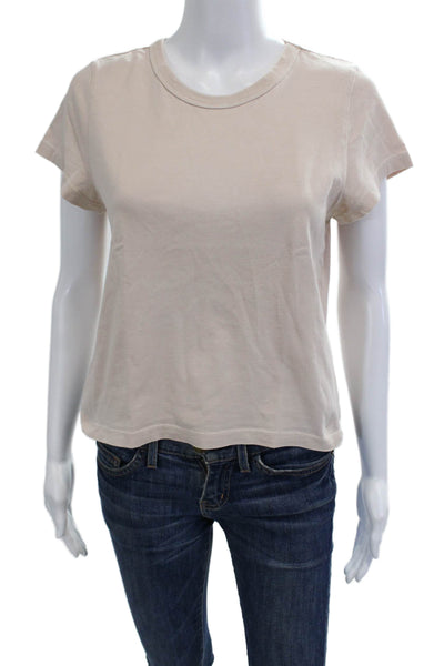 Ksubi, Womens Cropped Basic T-Shirt Beige Crew Neck Cotton Short Sleeve Size M