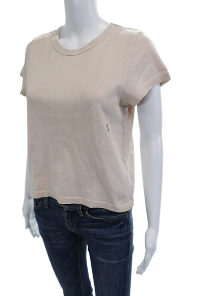 Ksubi, Womens Cropped Basic T-Shirt Beige Crew Neck Cotton Short Sleeve Size M