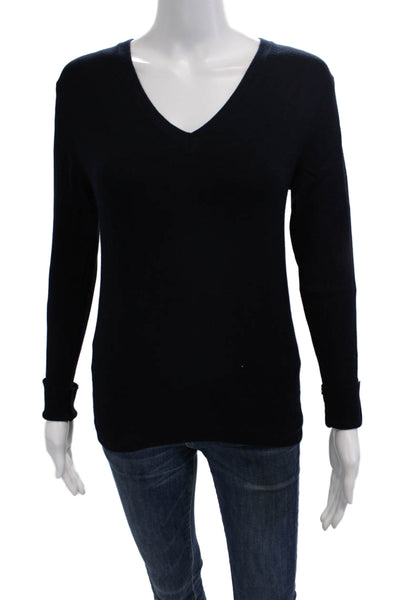 Zara Womens Pullover V-Neck Dark Blue Long Sleeve Polyester Blend Size S