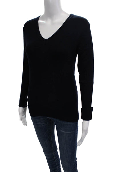 Zara Womens Pullover V-Neck Dark Blue Long Sleeve Polyester Blend Size S