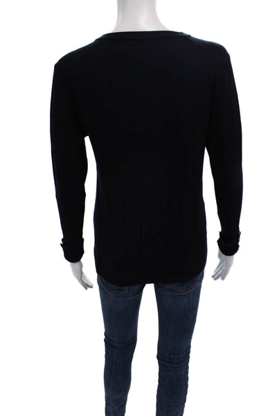 Zara Womens Pullover V-Neck Dark Blue Long Sleeve Polyester Blend Size S