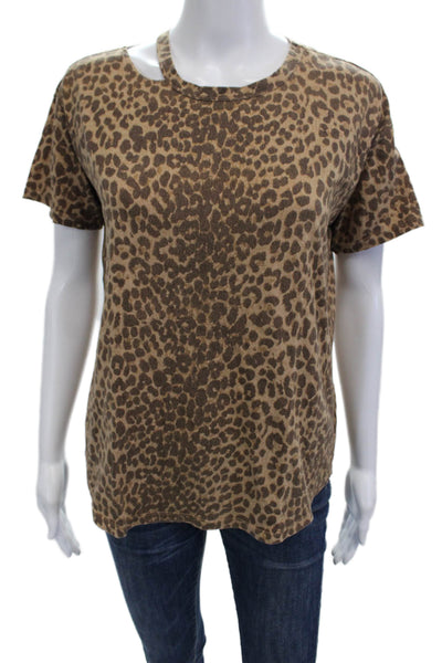 Paige Womens Beige Animal Print Jersey Crew Neck Short Sleeve T-Shirt Size XS