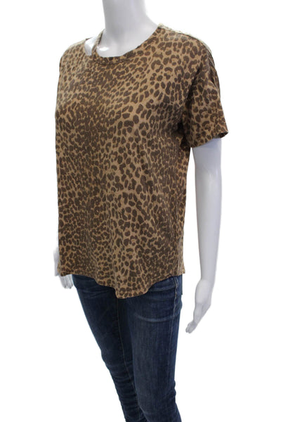 Paige Womens Beige Animal Print Jersey Crew Neck Short Sleeve T-Shirt Size XS