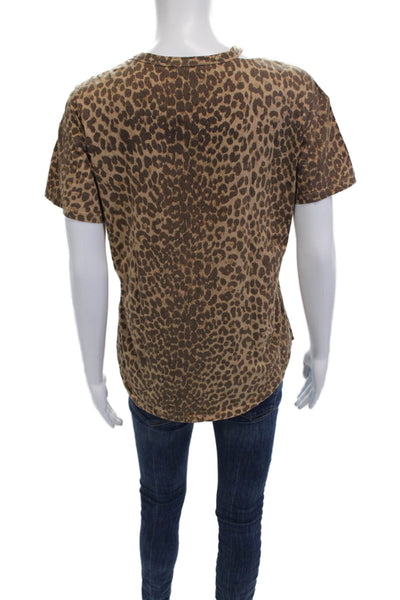 Paige Womens Beige Animal Print Jersey Crew Neck Short Sleeve T-Shirt Size XS