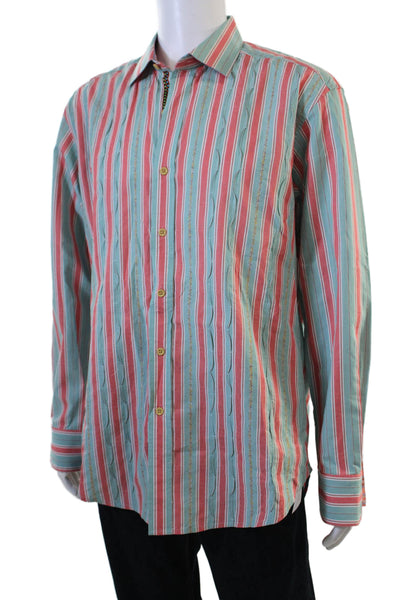 Robert Graham Mens Light Blue Striped Cotton Point Spread Button-Up L/S Size M