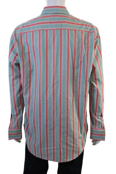 Robert Graham Mens Light Blue Striped Cotton Point Spread Button-Up L/S Size M