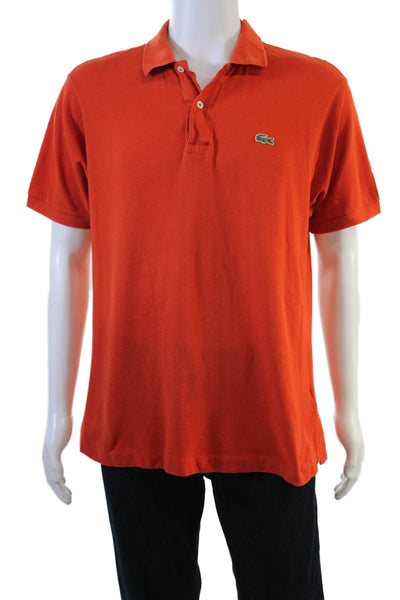 Lacoste Mens Short Sleeves Crew Neck Polo Shirt Orange Cotton Size 5