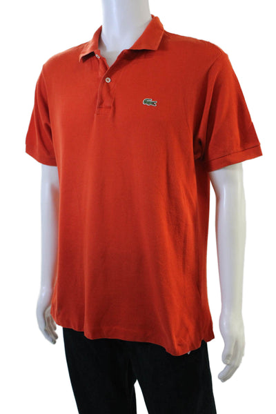 Lacoste Mens Short Sleeves Crew Neck Polo Shirt Orange Cotton Size 5