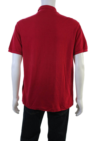 Lacoste Mens Short Sleeves Crew Neck Polo Shirt Fuchsia Pink Cotton Size 5