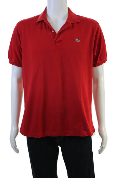 Lacoste Mens Short Sleeves Crew Neck Polo Shirt Top Red Cotton Size 5