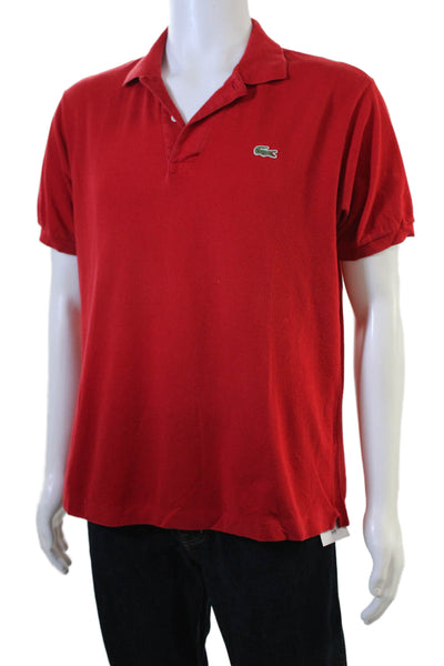 Lacoste Mens Short Sleeves Crew Neck Polo Shirt Top Red Cotton Size 5