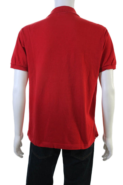 Lacoste Mens Short Sleeves Crew Neck Polo Shirt Top Red Cotton Size 5