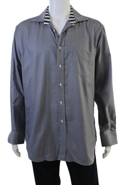 J. Mclaughlin, Mens Spread Collar Check Button-Up Dress Shirt Dark Gray Size L