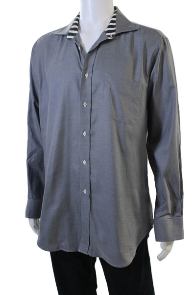 J. Mclaughlin, Mens Spread Collar Check Button-Up Dress Shirt Dark Gray Size L