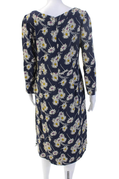 Prada Women Sheath Floral Maxi Dress Dark Blue Long Sleeve Size S