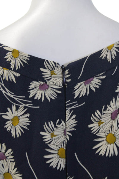 Prada Women Sheath Floral Maxi Dress Dark Blue Long Sleeve Size S
