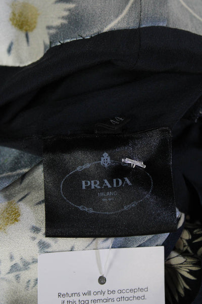 Prada Women Sheath Floral Maxi Dress Dark Blue Long Sleeve Size S