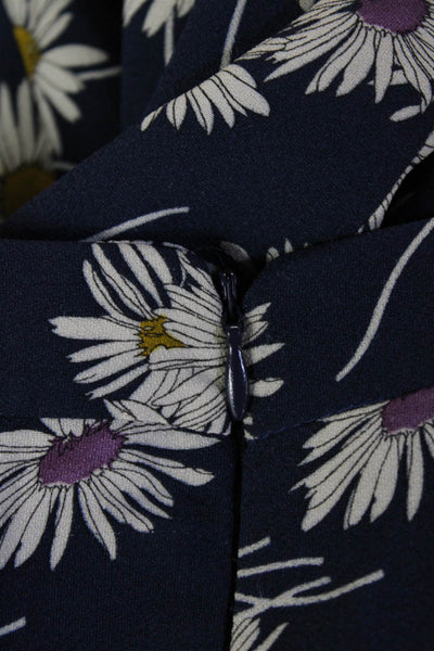 Prada Women Sheath Floral Maxi Dress Dark Blue Long Sleeve Size S