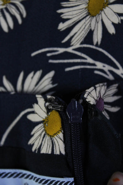 Prada Women Sheath Floral Maxi Dress Dark Blue Long Sleeve Size S
