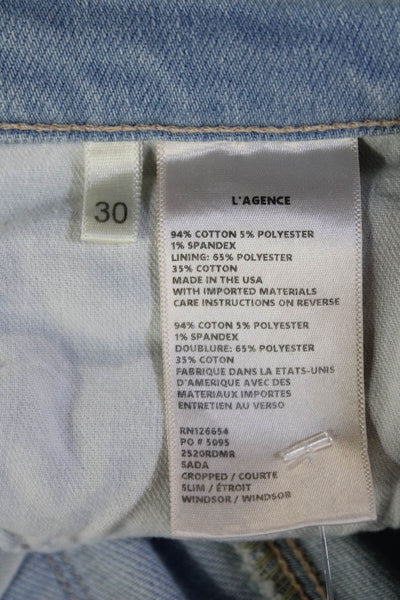 L'Agence Women Cropped High Rise Jeans Light Blue Button Size 30