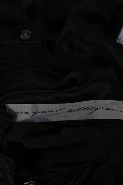 Raquel Allegra Women Black Mock Neck Short Sleeve Button-Up Blouse Size 1