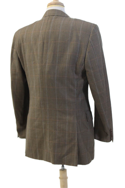 Canali Mens Brown Check Wool Suit Jacket Button Collared Size 52