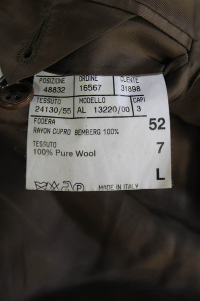 Canali Mens Brown Check Wool Suit Jacket Button Collared Size 52