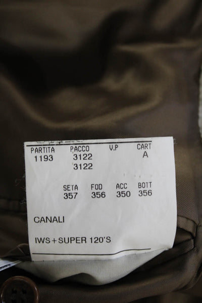 Canali Mens Brown Check Wool Suit Jacket Button Collared Size 52