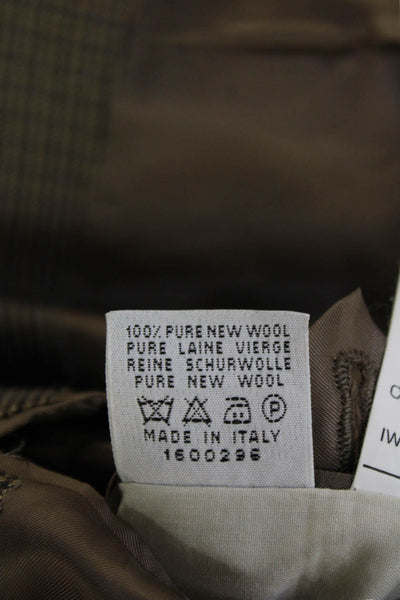 Canali Mens Brown Check Wool Suit Jacket Button Collared Size 52