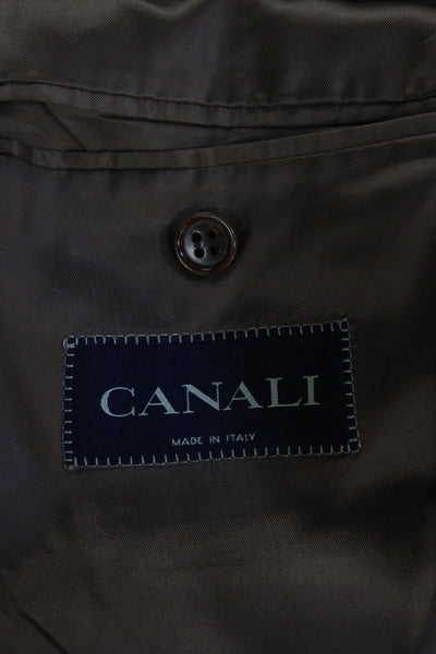 Canali Mens Brown Check Wool Suit Jacket Button Collared Size 52