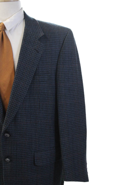 Burberrys Mens Dark Blue 100% Wool Check Sport Coat Size 40