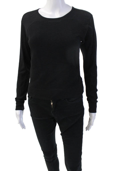 Parker Women Pullover Sweater Black Round Neck Zip Long Sleeve Size S
