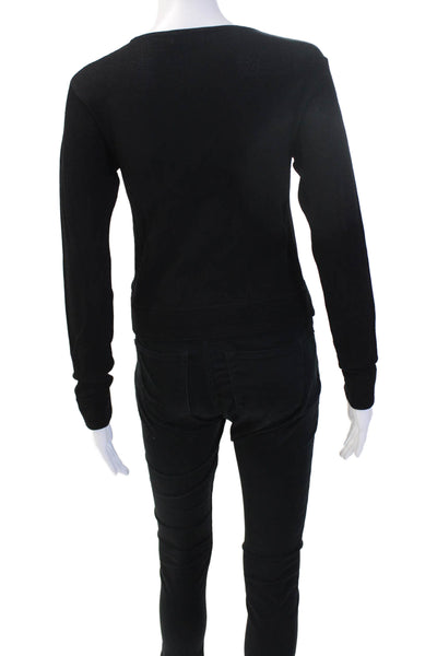Parker Women Pullover Sweater Black Round Neck Zip Long Sleeve Size S
