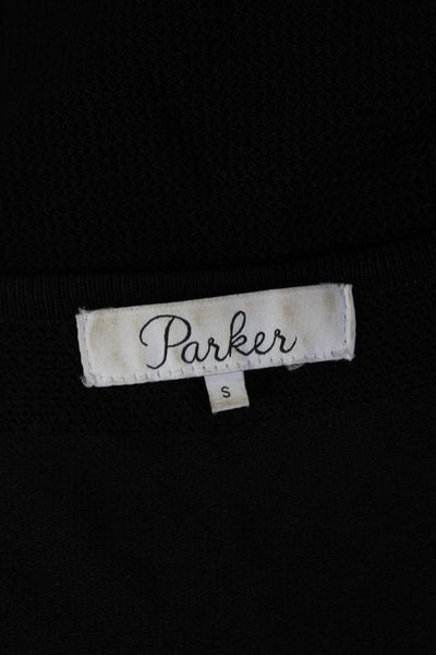 Parker Women Pullover Sweater Black Round Neck Zip Long Sleeve Size S