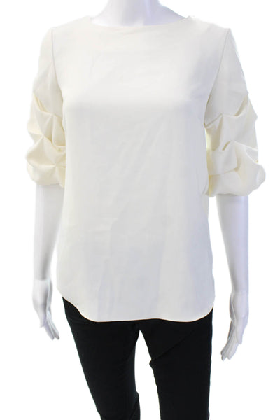 Amanda Uprichard Women White Solid Round Neck 3/4 Sleeve Blouse Size 0P