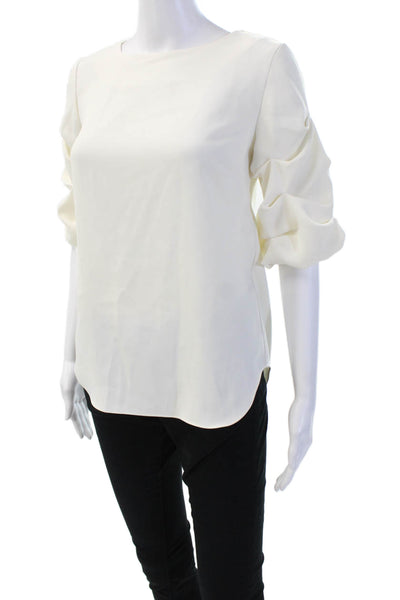 Amanda Uprichard Women White Solid Round Neck 3/4 Sleeve Blouse Size 0P