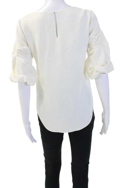 Amanda Uprichard Women White Solid Round Neck 3/4 Sleeve Blouse Size 0P