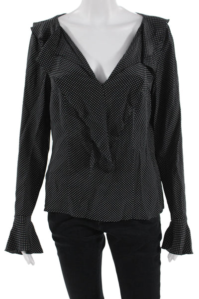 Escada Women Black Silk Polka Dot V-Neck Long Sleeve Blouse Size XS