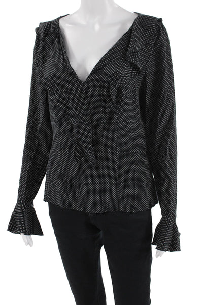 Escada Women Black Silk Polka Dot V-Neck Long Sleeve Blouse Size XS