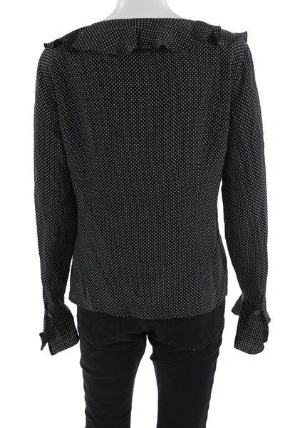 Escada Women Black Silk Polka Dot V-Neck Long Sleeve Blouse Size XS