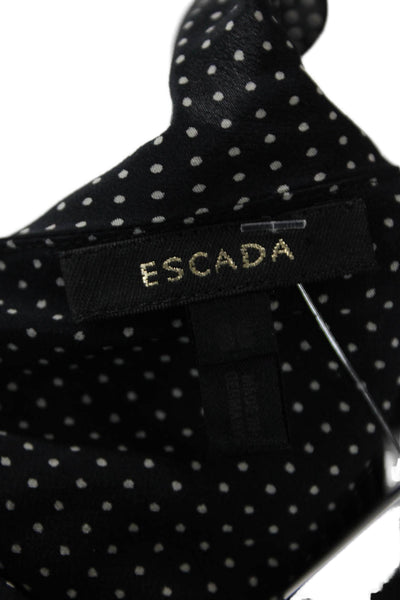 Escada Women Black Silk Polka Dot V-Neck Long Sleeve Blouse Size XS