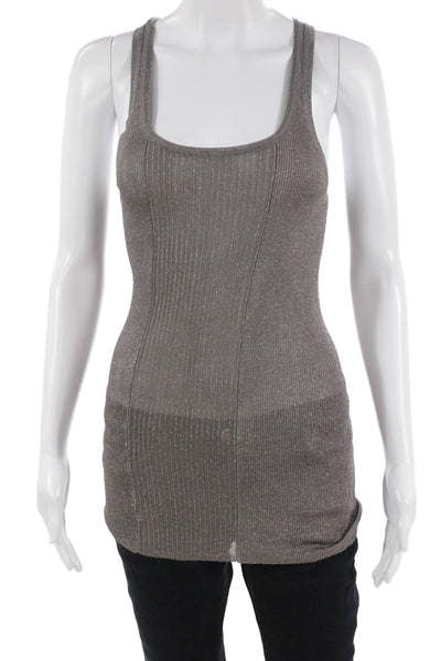 Designer Women Tunic Tank Dark Gray Striped Square Neck Sleeveless Size M