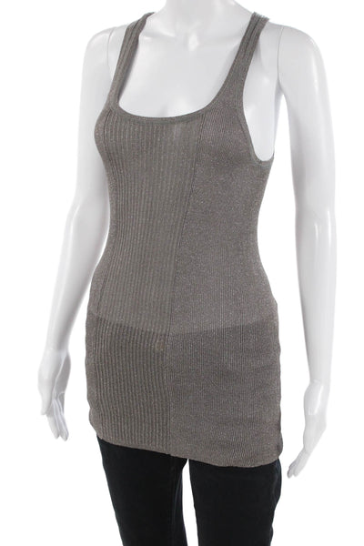 Designer Women Tunic Tank Dark Gray Striped Square Neck Sleeveless Size M