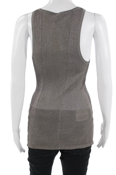 Designer Women Tunic Tank Dark Gray Striped Square Neck Sleeveless Size M