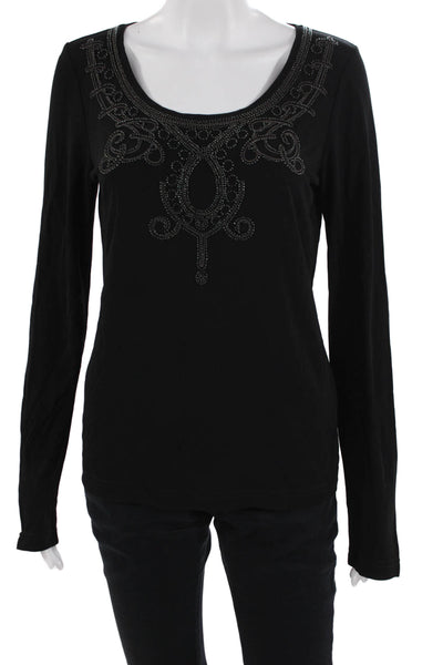 Escada Sport Women Black Jersey Long Sleeve Round Neck Top Size S