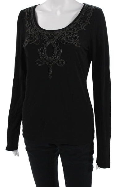 Escada Sport Women Black Jersey Long Sleeve Round Neck Top Size S